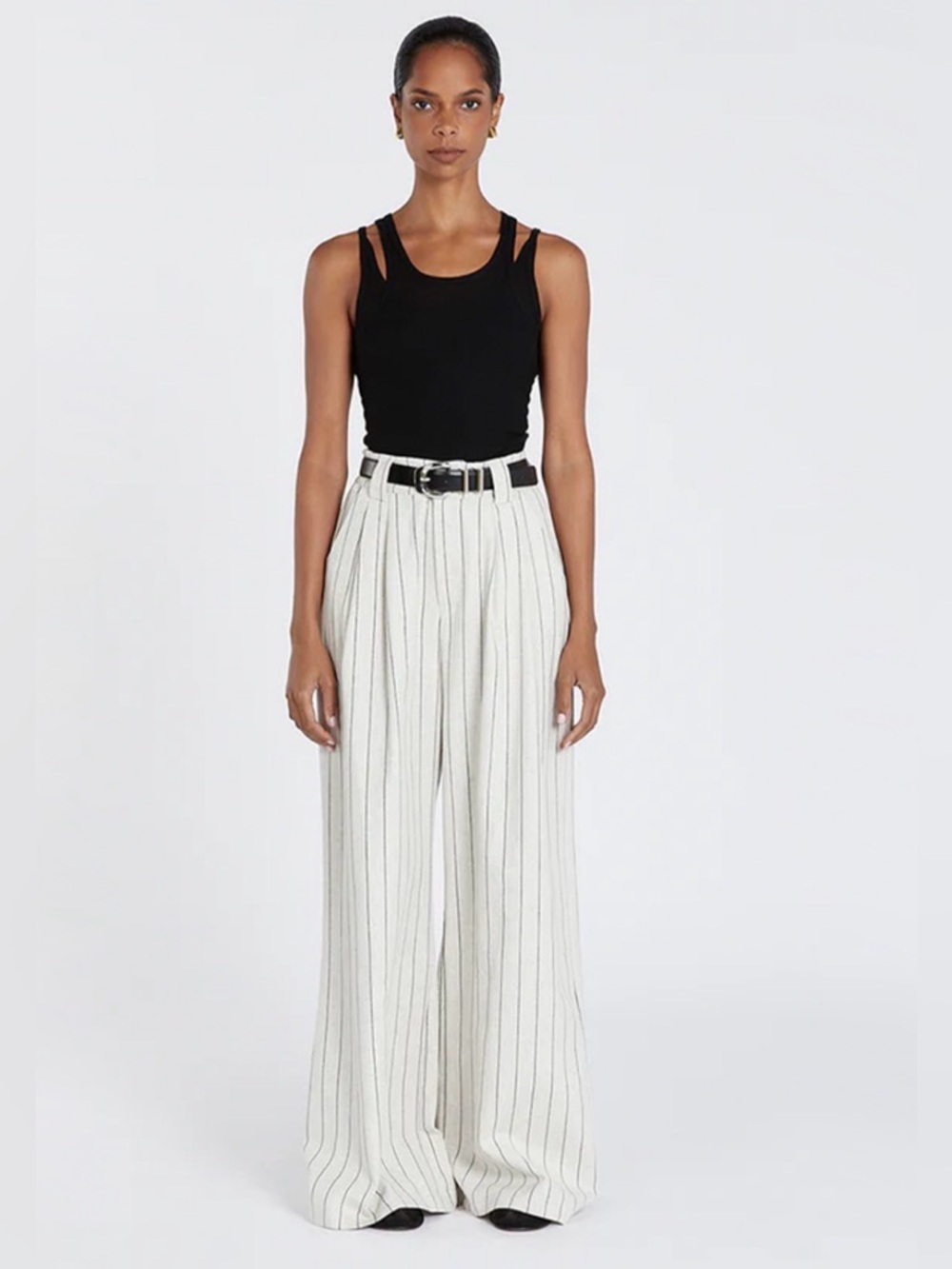 Dissh Wide-Leg Pinstripe Trousers in Cream AU 6 US 2